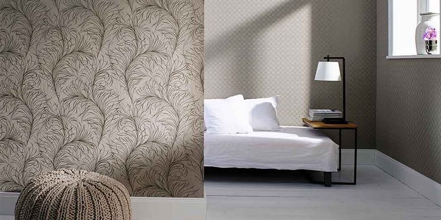 Schlafzimmer mit Tapete Lagom Design Trend Stil aus Schweden.