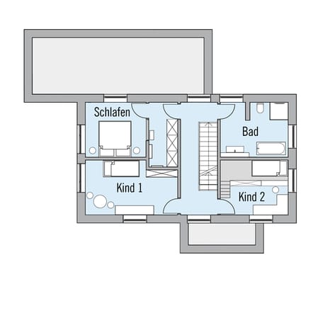 Dachgeschoss-Grundriss des Musterhauses NaturDesign von Baufritz. Foto: Baufritz