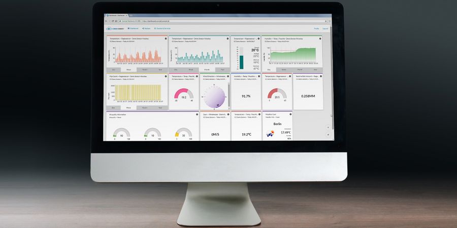 Bildschirm mit Dashboard und Smart-Home-Daten