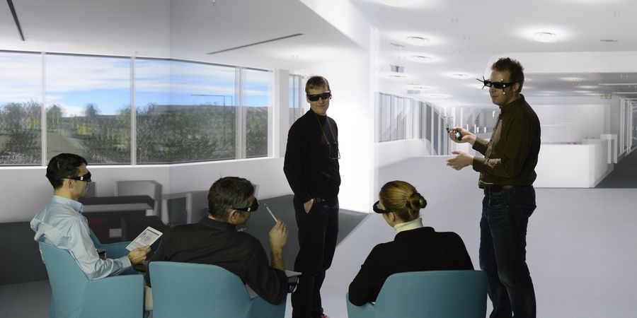 Cave am Fraunhofer IAO mit Architekten die in Virtual Reality planen