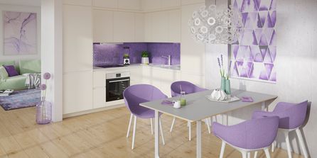Farbige Küche in Violett.