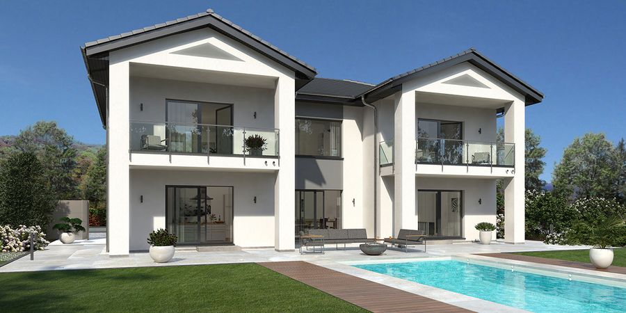 Haus mit Balkonen und Pool