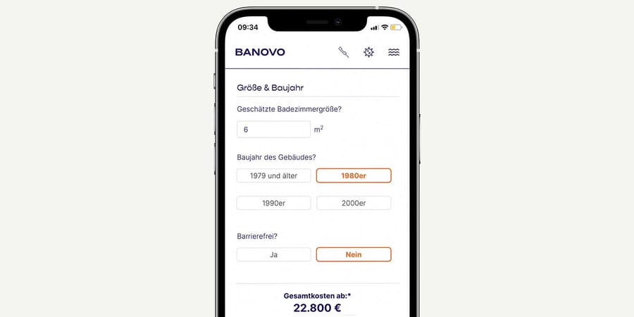 Ansicht des Smartphone Bildschirms mit Banovo Online Kostenrechner.