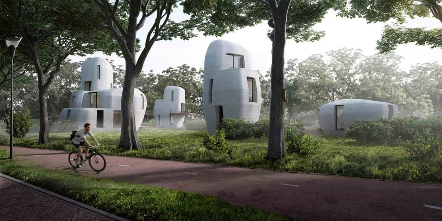 Siedlung mit Häusern aus 3D Drucker