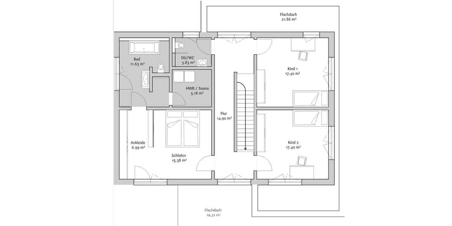 Grundriss Haus mit Einliegerwohnung Obergeschoss Musterhaus CubeX