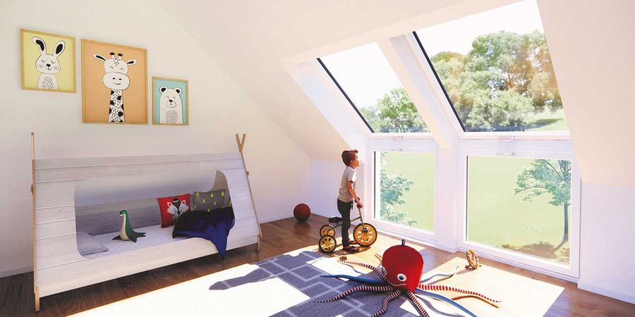 Nachher: Viel Licht im Kinderzimmer mit zwei großen Dachfenstern