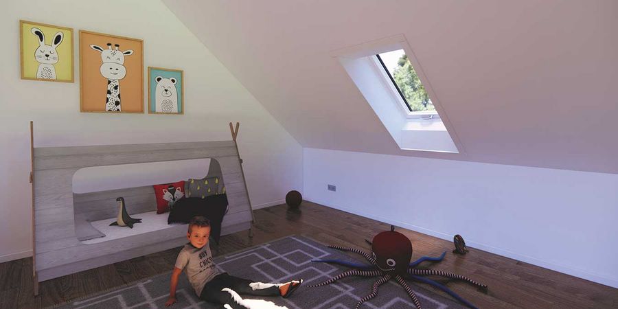 Vorher: Kinderzimmer mit kleinem Dachfenster