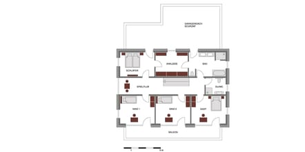 Obergeschoss Grundriss Traumhaus mit Kombination aus Satteldach und Flachdach