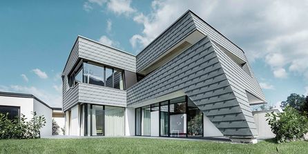 Futuristische Fassadengestaltung mit Aluminium als Fassadenverkleidung.