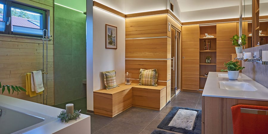Badezimmer mit Sauna - Sonnleitner Holzbauwerke