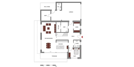 Erdgeschoss Grundriss Traumhaus mit Kombination aus Satteldach und Flachdach