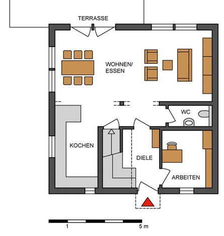 Grundrisszeichnung der Doppelhaushälfte Plan 410.6 von Schwoerer.