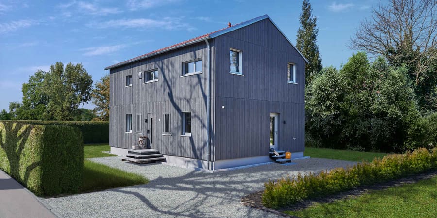 Haus mit Holzfassade in grau und ökologischer Dämmung