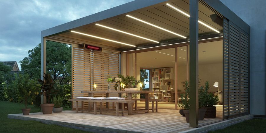 Terrassenüberdachung mit LED-Beleuchtung und Heizstrahler