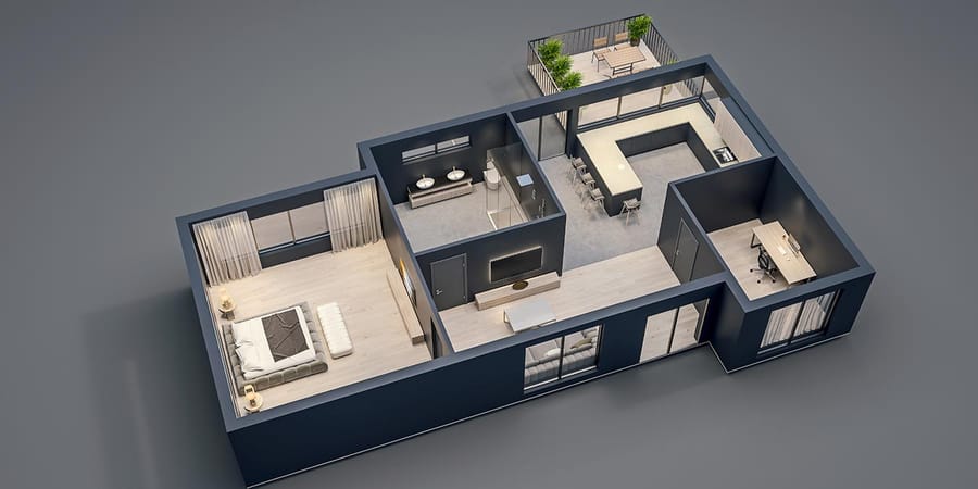 Virtuelle Darstellung von einem Haus-Grundriss
