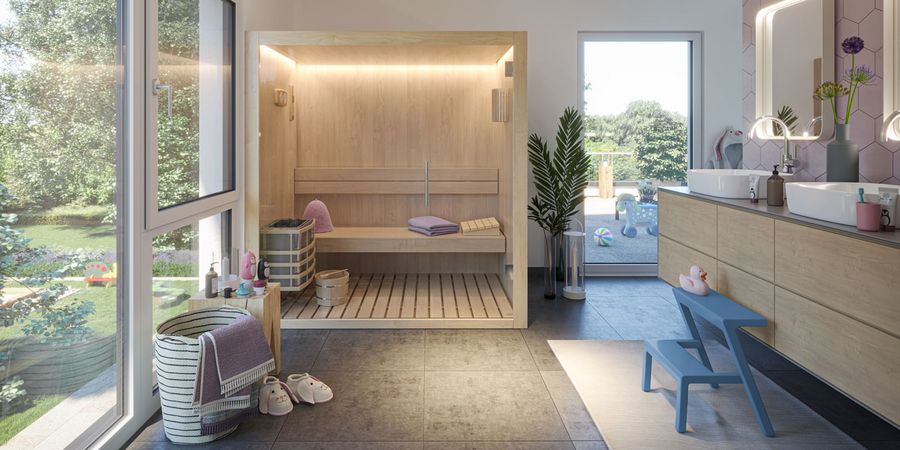 Integrierte Sauna im Living Haus Musterhaus Sunshine